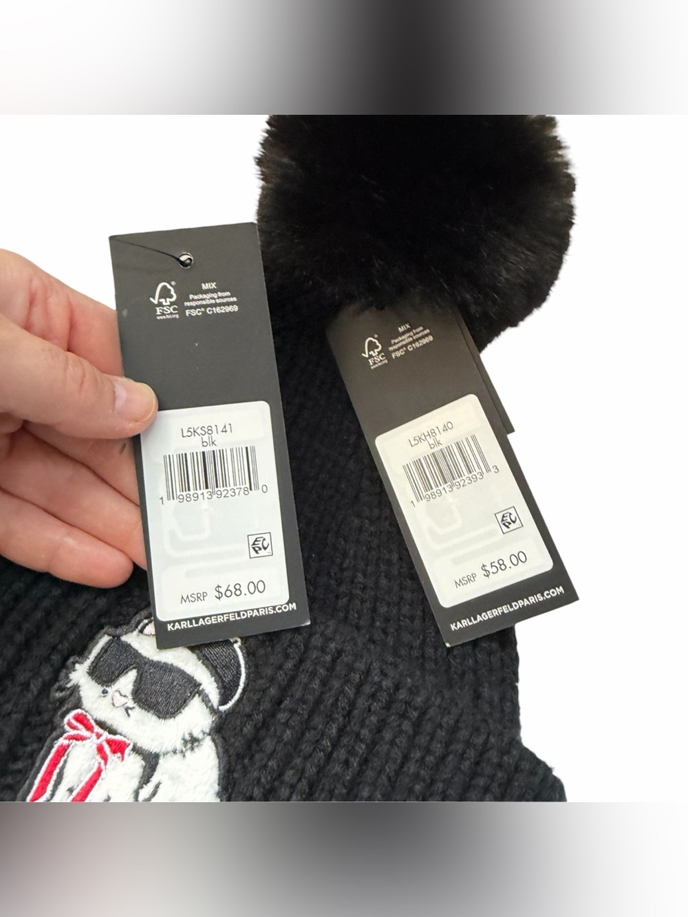 NWT Karl Lagerfeld Paris Choupette French Cat Knit Scarf & Pom Pom Hat Set - Picture 4 of 9